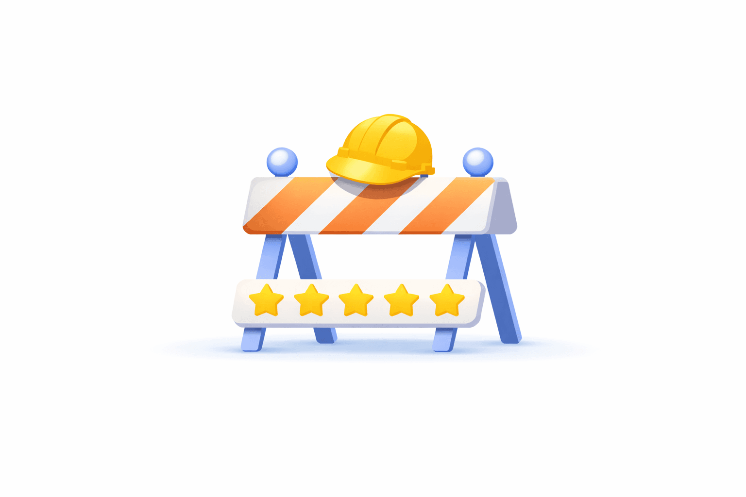 Construction barrier with a hard hat and five stars